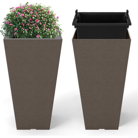 Set di 2 fioriere quadrate a forma di cono 29,5 x 29,5 x 57 cm con sistema di autoirrigazione effetto legno marrone PP 200012464