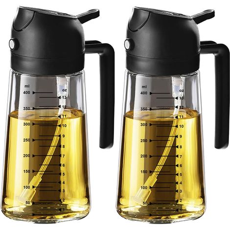 470 ml (16 oz) Olivenöl-Sprühflasche aus Glas, ideal zum Kochen – 2-in-1-Olivenöl-Spenderflasche, kompatibel mit Küchenutensilien, Heißluftfritteusen-Zubehör, Salaten und Grillgut – 2 Stück, Schwarz (1/5)