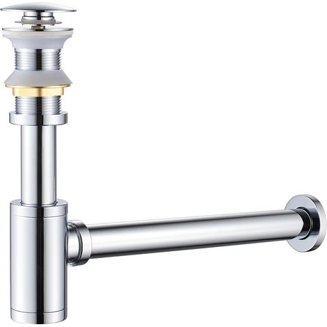 Siphon avec Bonde sans Trop-plein, Laiton Universel Design Siphon Anti-Odeur pour Lavabo, Siphon Pop-Up, Bonde Vidage Syphon, Chrome (1/5)