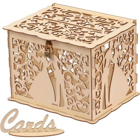 Boîte À Cartes De Mariage - Bois Naturel - Fente Pour Enveloppes Et Serrure Intégrée - Idéale Pour Cérémonie De Mariage - 1 Pièce (1/4)
