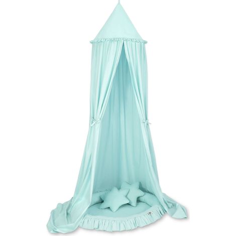 Conjunto: dosel colgante para habitación infantil, nido con volante, almohadas - menta claro (1/5)