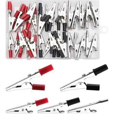 55 de 5 Styles Pince Crocodile, Pinces Crocodiles en Métal Plaqué, pour Tests Électriques de Laboratoire, avec une Poignée en Matière Plastique (Noir/Rouge)