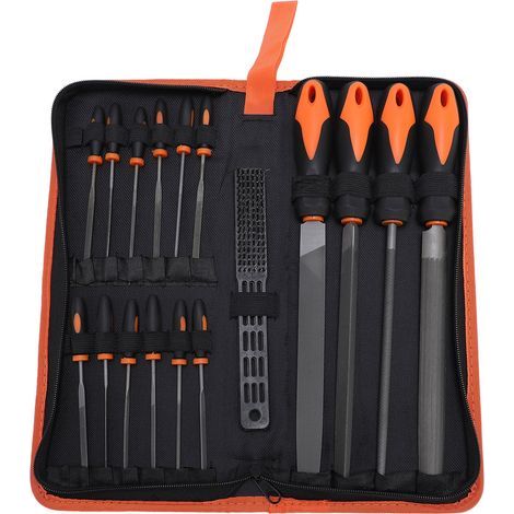 Ensemble d'outils de limes avec étui de transport, Triangle demi-rond, limes plates et aiguilles, brosse à main en acier au carbone, 17 pièces (1/5)