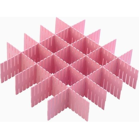 Organizador de cajones con separadores ajustables, 16 piezas para material de oficina, dormitorio, cocina y utensilios de maquillaje (rosa). (1/5)