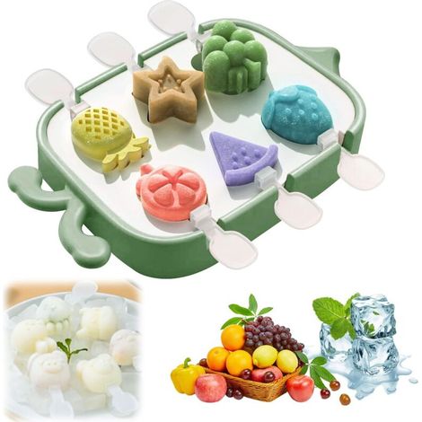 Stampo per ghiaccioli in silicone, stampo per ghiaccioli, stampo per formaggio, stampo per ghiaccioli alla frutta, stampo a 6 cavità con coperchio, 6 bastoncini per ghiaccioli (1/4)