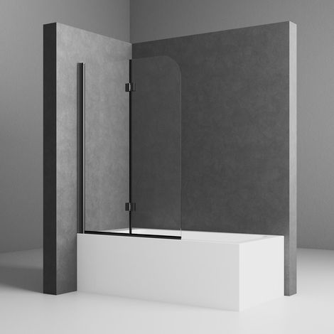 100 x 140 cm Schwarzer Duschwand für Badewanne Badewannenaufsatz 2-teilig Duschtrennwand für Badewanne Duschwand Badewanne Faltwand Duschabtrennung Badewanne, 6mm NANO ESG Glas