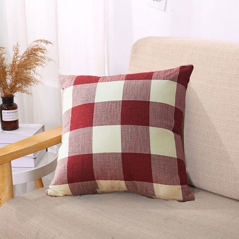 Housse De Coussin - Motif Carreaux Classique - Tissu Lin - Pour Canapé Lit - Rouge Jaune Vert Noir Bleu - 45 x 45 cm - 1 Pièce (1/5)