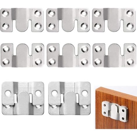 Lot de 10 supports encastrés invisibles, crochets de fixation pour meubles en acier inoxydable, crochets pour cadres photo, boucle d'emboîtement, tête de lit, connecteur de meubles, crochets, canapé, (1/4)
