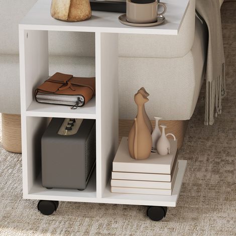 Mesa auxiliar 45x35x58cm forma en C robusta tablero de partículas color blanco (1/5)