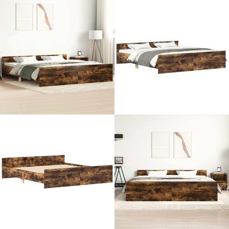 Bettgestell mit Kopf- und Fußteil Räuchereiche 180x200 cm - Holzbettfassungen - Massivholzbette - Doppelbett Gestell - Bettrahmen Braun - Boxspringbett Rahmen - Home & Living (1/5)