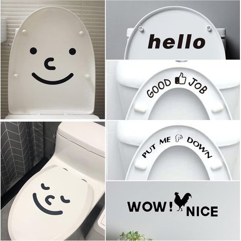 Sticker Fun Abattant Toilette, 'Put Me Down' Stickers WC Décor d'autocollants muraux de salle de bain Smiley Face (paquet de 6) (1/5)