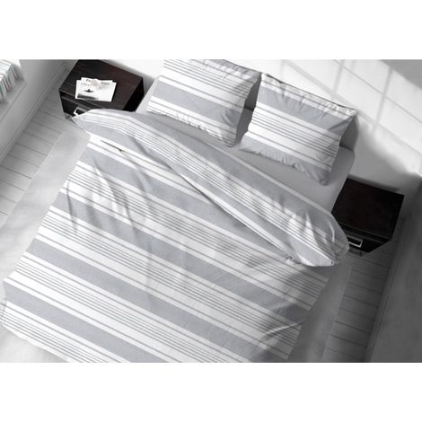 Housse de Couette 100% Coton Motif rayé Gris Taille Unique (1/3)