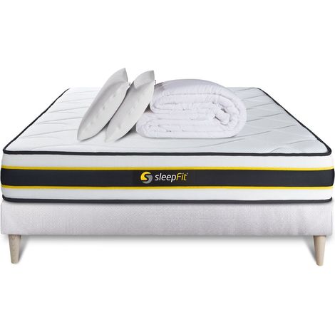 Komplettpaket Bett - Matratze 140x190 cm + Boxspringbett mit Lattenrost (im Set) + 2 Kopfkissen + Bettdecke - Flexy