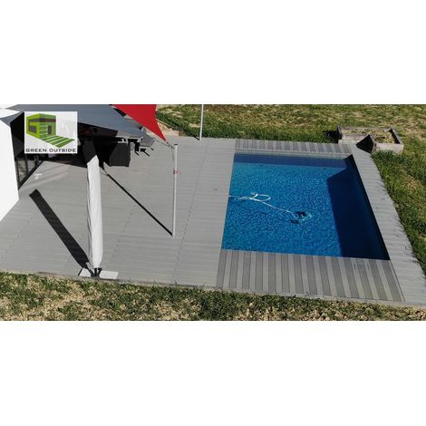 Green Outside – Kit complet 30 m² lame de terrasse composite gris – Dimensions l.260 x l.14.6 cm – Résistant aux intempéries et insectes – Installation facile