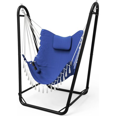 Hängesessel mit Ständer, robust, für drinnen & draußen, 159 kg Tragkraft, marineblau (1/5)