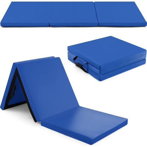 Tapis de gym pliable trifold bleu foncé 183 x 61 cm en mousse EPE avec poignées et housse amovible pour yoga et arts martiaux (1/5)