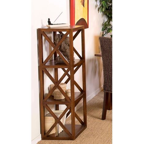 LAUREN - Étagère marron 3 cases 40 cm croisillons bois Mindi (1/3)