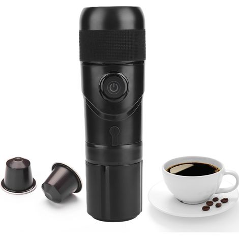 Machine à expresso portable pour voiture, mini machine à expresso, capsule chauffante, tasse à expresso électrique, câble d'alimentation allume-cigare + câble USB, noir. (1/5)
