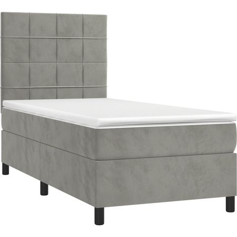 Struttura letto a LED con testiera a molle, materasso 90x200 cm, tessuto in velluto grigio chiaro TDL0208465