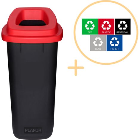 Pattumiera per il riciclaggio, 90L, coperchio rosso, plastica