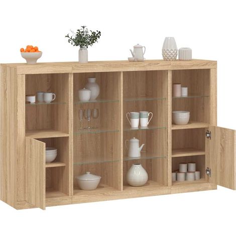 Sideboards mit LED-Leuchten 3 Stk. Sonoma-Eiche Holzwerkstoff