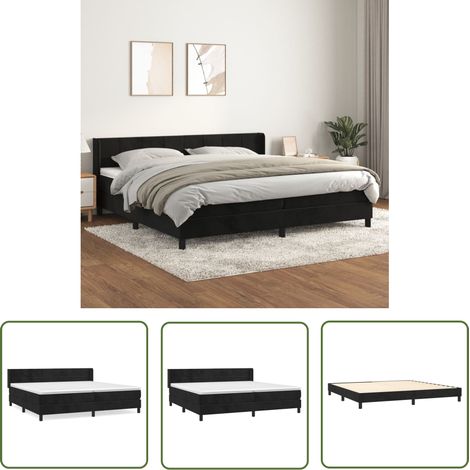 The Living Store Sommier à lattes de lit et matelas Noir 200x200 cm Velours - Lit Double - Lit Velours - Lit Design - Literie - Chambre À Coucher (1/5)