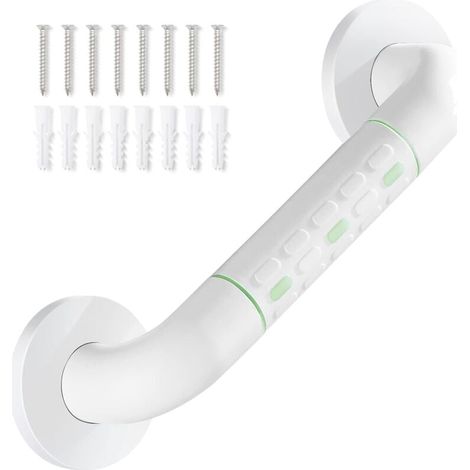 Barra de apoyo para baño antideslizante blanca de 30 cm, pasamanos individual blanco sin barreras (1/4)