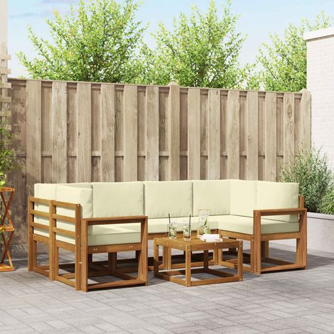 Outdoor-Sofagarnitur mit Kissen 7 pcs Natur und Creme