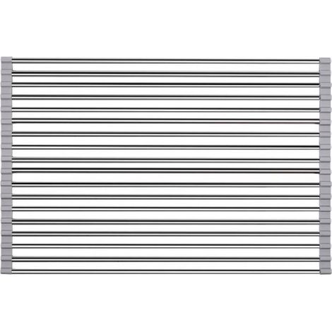 Stainless steel over-the-sink dish drainer, draining mat, foldable, kitchen organizer for dish towels, fruits, and vegetables (1/4)