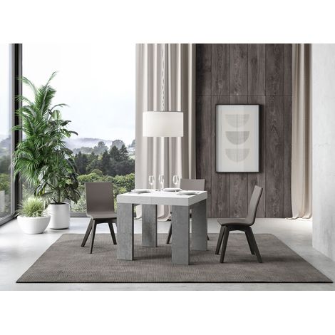 Petite table carrée extensible blanche et gris béton 90 à 246cm Ribo (1/5)
