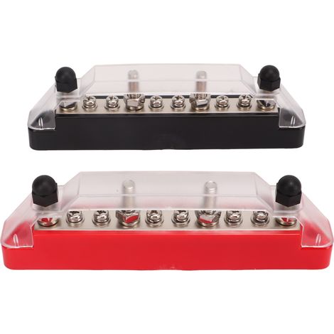 1 paire de blocs de distribution électrique à 10 bornes 48 V 150 A avec goujons M6 et vis M4 pour voiture ou bateau. Comprend 4 goujons M6 et 6 vis M4. (1/5)