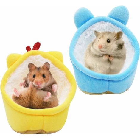 Maison Nid d'hiver Coton pour Hamster Nain Souris Mignon Lit Chaud de Hamster pour Animaux Nid de Canapé Mini Lit Moelleux pour Hamster Cobaye Hérisson Écureuil, 2 Pièces(Jaune / Bleu) (1/5)