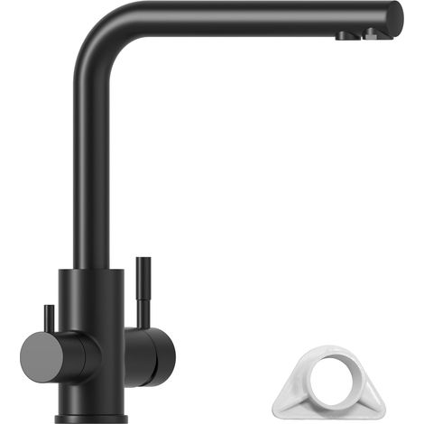 Robinet de cuisine 3 voies noir 3 voies rotatif à 360° - Mitigeur de cuisine 3 en 1 pour filtre à eau - Robinet d'eau potable avec 2 leviers - Robinet à trois voies (1/5)