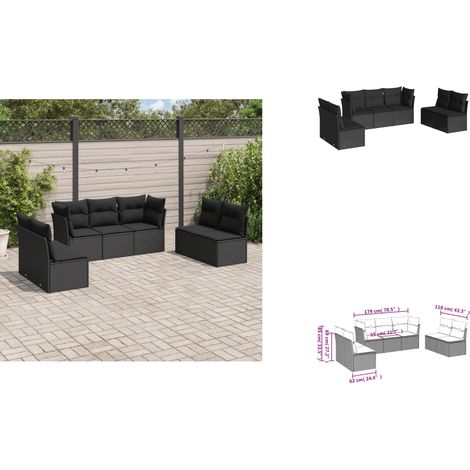 7-tlg. Garten-Sofagarnitur mit Kissen Schwarz Poly Rattan - Gartensorgaunität - Outdoor Möbel - Lounge Set - Gartenlounge - Rattan Sofa (1/3)