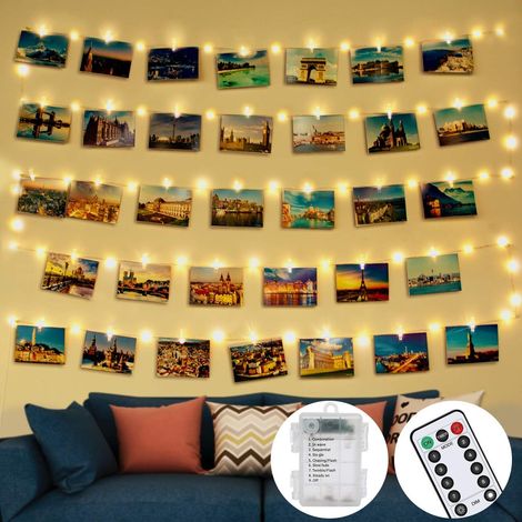 Foto-Lichterkette, ferngesteuert, 5 m, 50 LEDs mit 30 Foto-Clips und 8 Modi, wasserdichtes Gehäuse, Lichterkette für Foto-Dekoration für Schlafzimmer, Fotowand, Geburtstag, Weihnachten – Warmweiß (1/5)