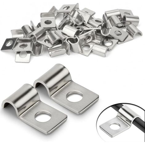 Lot de 30 attaches en treillis métallique rigide de 6 mm, en acier inoxydable, pince en U, trou unique, fixation murale, treillis métallique rigide pour câbles de 5 à 6 mm de diamètre, installation de