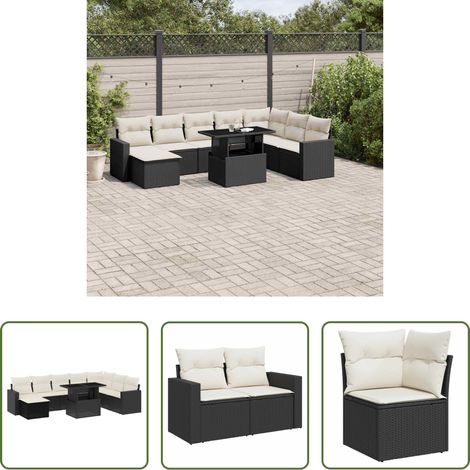 vidaXL Set de sofás de jardín 8 piezas y cojines ratán sintético negro (1/5)