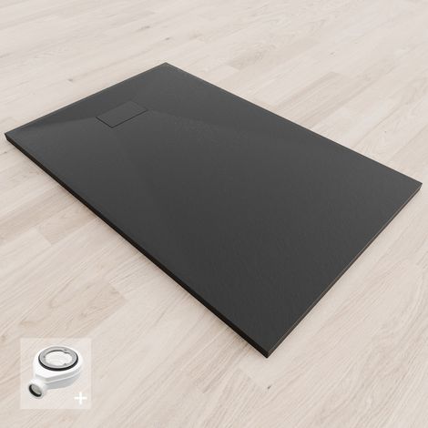 BAYA Receveur de douche 80 x 120 cm Noir extra-plat aspect pierre + bonde incluse