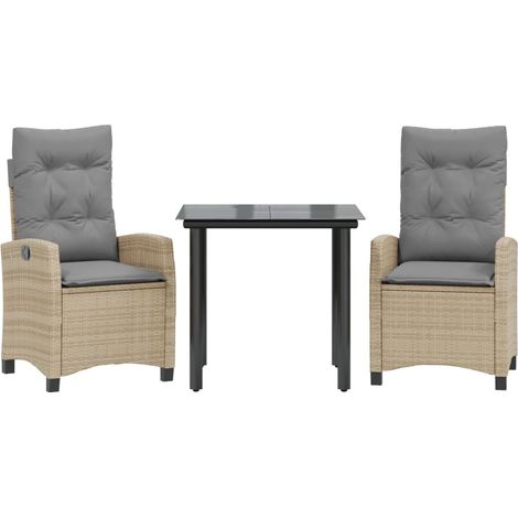 Maison Exclusive - Set comedor de jardín 3 pzas con cojines ratán (1/5)