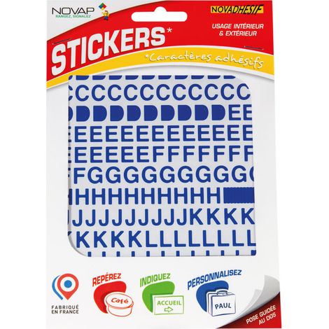 Novap – Lettres autocollantes vinyle coloré 10mm bleu – Masse adhésive acrylique – Pour surfaces lisses – 4370064 (1/4)