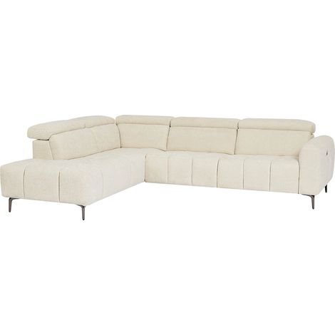 Canapé d'angle gauche relax électrique en tissu texturé beige CALDORIA (1/5)
