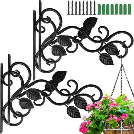 4 Pièces Supports pour Panier Suspendu, 25CM x 15CM Feuille Crochet Mural en Métal pour Panier Suspendu Extérieur avec Vis pour Mangeoire à Oiseaux, Lanterne, Carillon, Jardinière, Pot de Fleur (1/5)