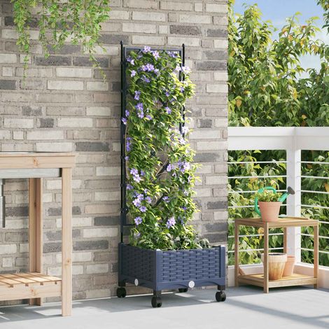 vidaXL Jardinera con enrejado y ruedas Gris 40 x 40 x 131,5 cm PP (1/5)