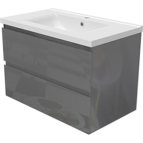 Biubiubath Wall Hung 800mm Bathroom Vanity Unit without Basin Gloss Grey 2 Drawers Flat Pack