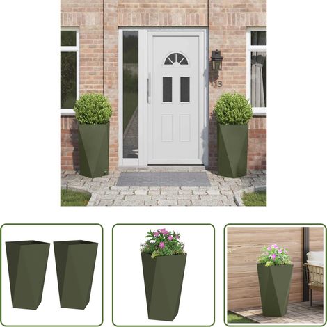 Terrassenpflanzer - Pflanzkübel 2 pcs Olive Grün 40 x 40 x 75 cm Stahl (1/5)
