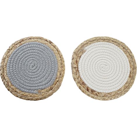 Untersetzer - DKD Home Decor - Standard - Weiß und Grau - Baumwolle und Faser - 20x20 cm
