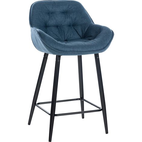 Tabouret de bar x1 moderne en velours bleu assise enveloppante capitonnée pieds métal noir 100005621 (1/5)