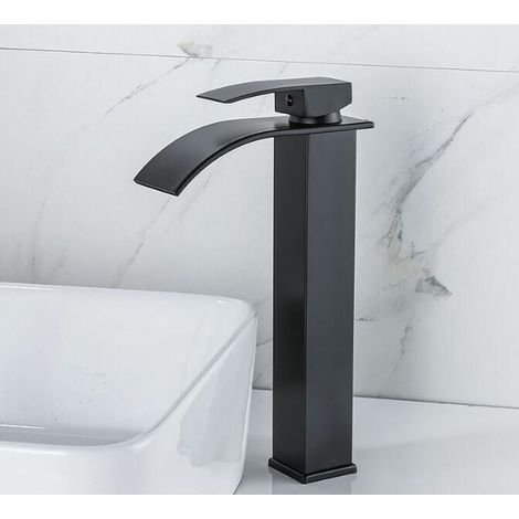 Lackierter Wasserfall-Wasserhahn, Warm- und Kaltwasser, Aufsatzwaschbecken, WC, Badezimmerschränke, Einloch-Wasserhahn, Wasserfall-Waschbeckenhahn, schwarzer Wasserfall-Mischhahn, Einloch-Badezimmerha (1/3)