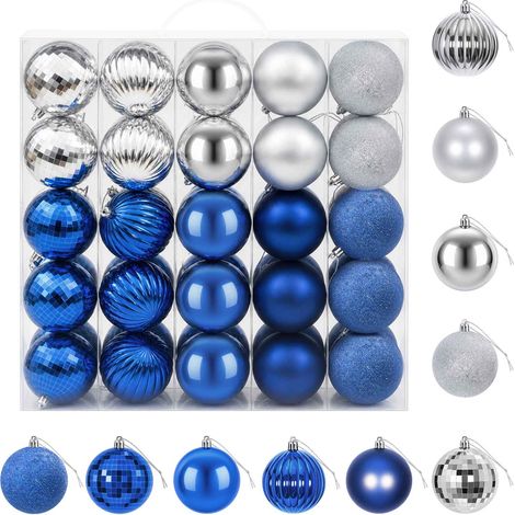 vidaXL Juego de bolas navideñas 50 uds. Azul y plateado 8 cm (1/5)