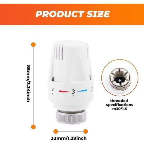 HONORNIC - Tête Thermostatique, 4 Pièces Thermostat, Tête De Rechange De Valve De Radiateur Standard M30X1,5 Contrôle De La Température,Blanc (1/4)